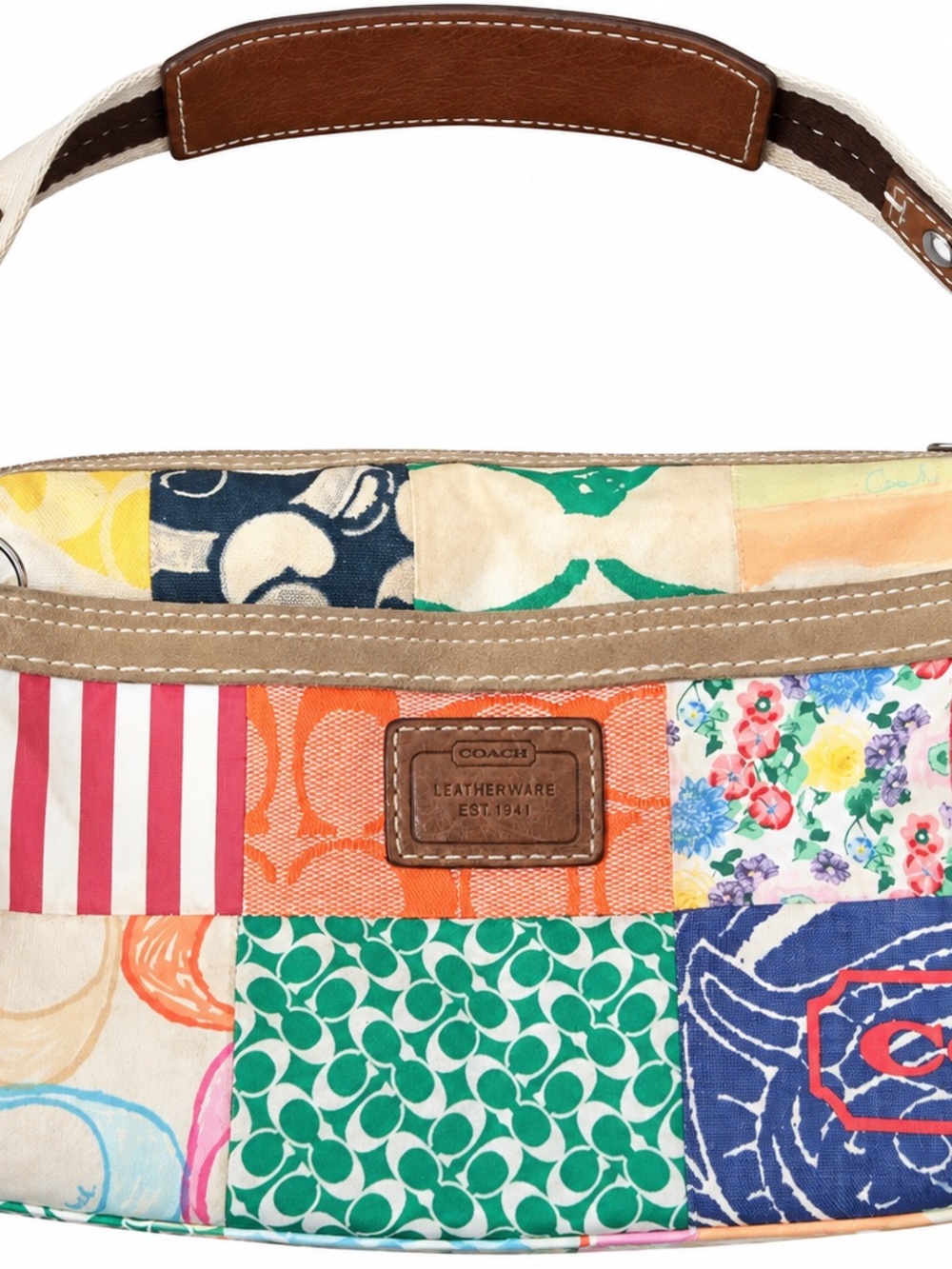 Coach Multicolor Patchwork Shoulder Bag with Tan Trim